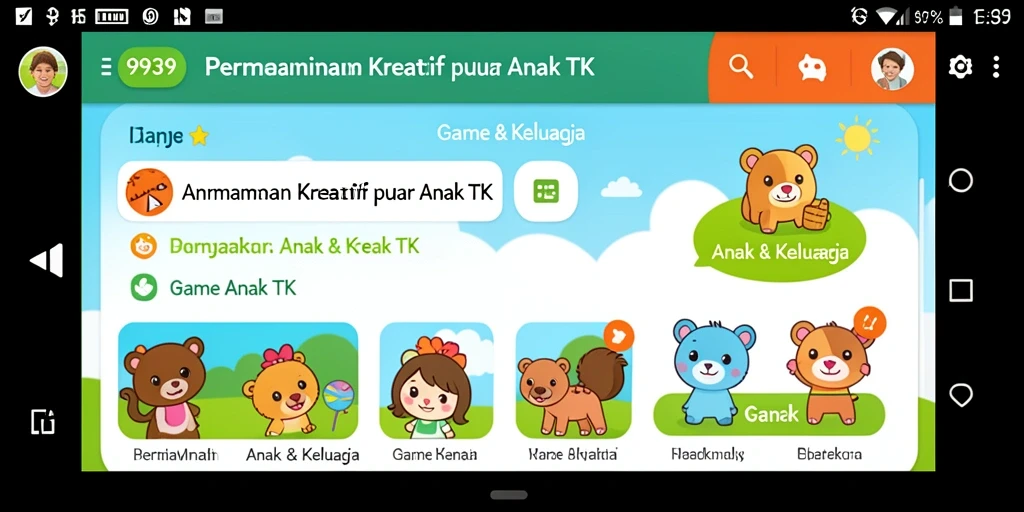 Tampilan antarmuka yang cerah dan interaktif dari aplikasi Game Anak TK.