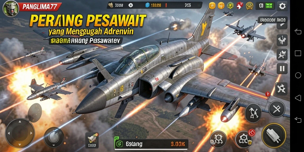 Tampilan antarmuka permainan Perang Pesawat yang mengesankan.