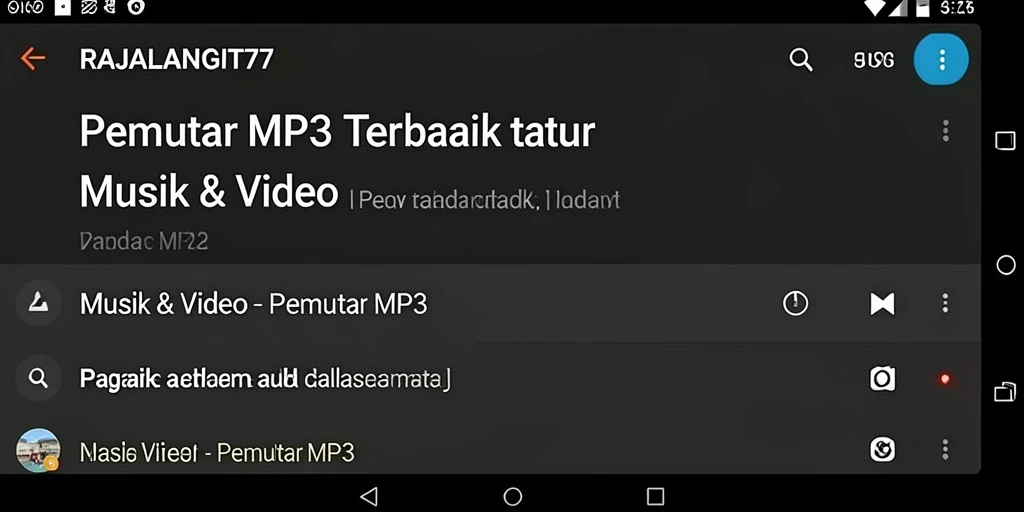 Antarmuka aplikasi RAJALANGIT77 untuk Pemutar MP3 yang intuitif dan menarik.